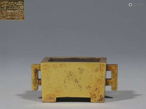 Chinese Gilt Bronze Censer,Mark