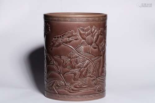 Chinese Glazed Porcelain Brushpot,Mark