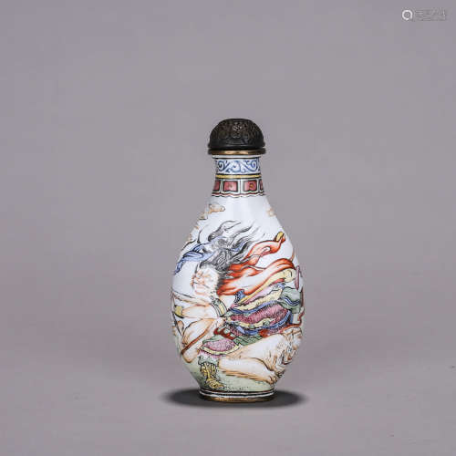A figure patterned copper enamel snuff bottle