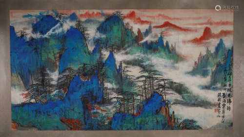 A Chinese landscape painting, Liu haisu mark