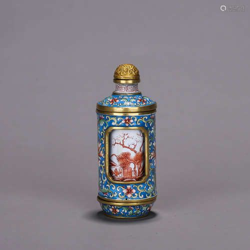 A landscape copper enamel snuff bottle