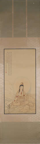 A Chinese Guanyin painting, Lu Xiaoman mark