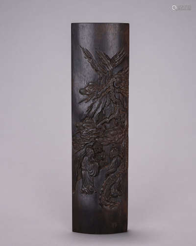 A figure carved bamboo arm rest