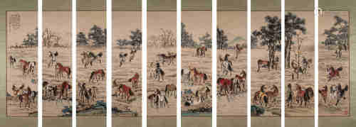 10 Chinese horse painting scrolls, Xu Beihong mark