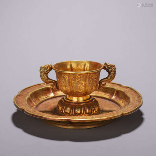 A gilding copper cup and saucer