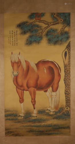 A Chinese horse painting, Lang Shining mark