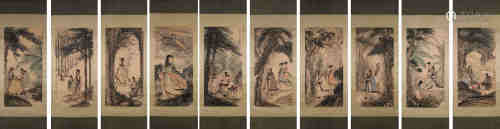 10 Chinese figure painting scrolls, Fu Baoshi mark