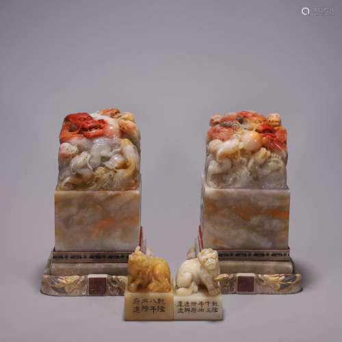 A set of Shoushan soapstone dragon seals