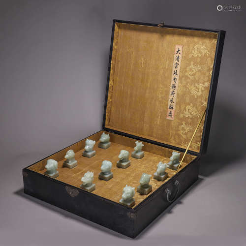 A set of 12 Chinese zodiac Hetian jade seals