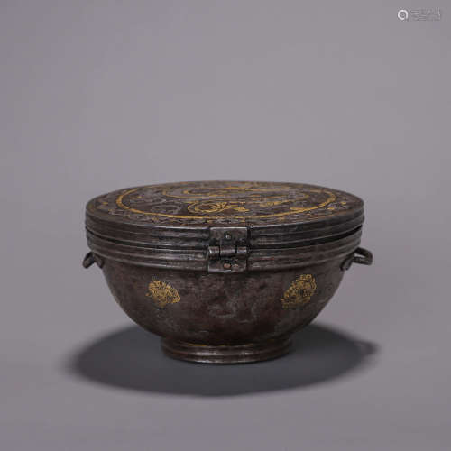 A Tibetan iron gold-inlaid bowl