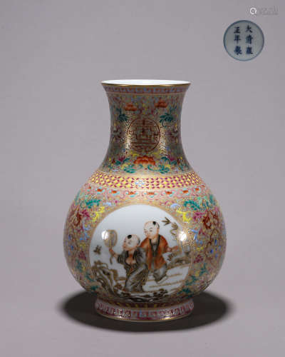 A famille rose flower and figure porcelain zun