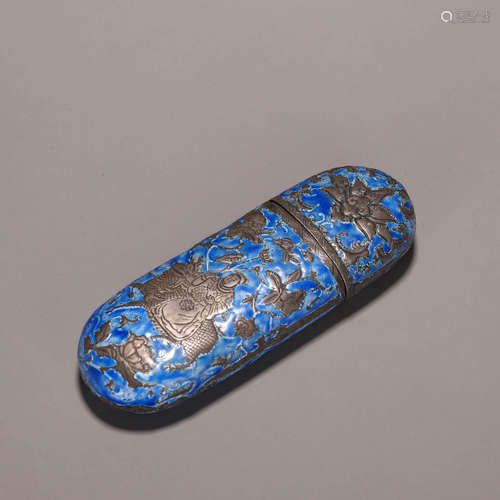 A figure patterned silver enamel eyeglass case