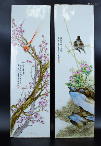 A Pair of Kiln Slice of Bird and Flowers from LiuYuCen