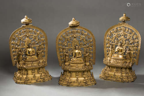 A set of Copper and Golden Buddha Figure from Ming