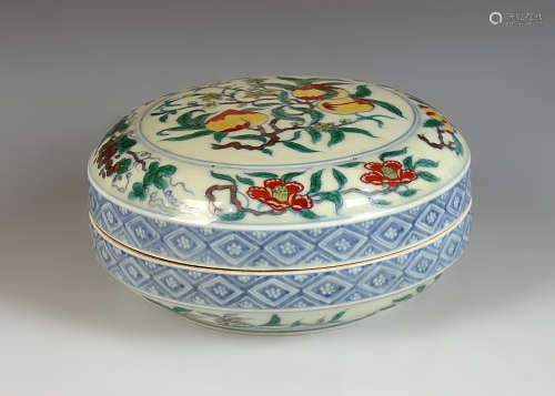 Blue and White Colored Kiln Fruit Container from Ming