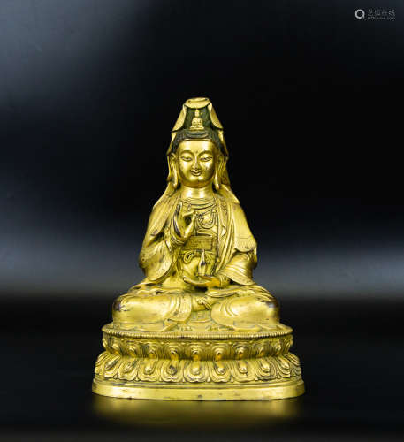 Gilding Golden Avalokitesvara Figure from Ming