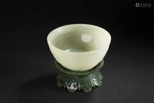 HeTian Jade Bowl with green Jade Based from Qing