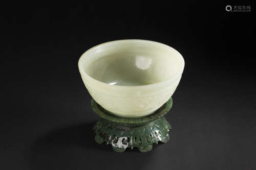 HeTian Jade Bowl with green Jade Based from Qing
