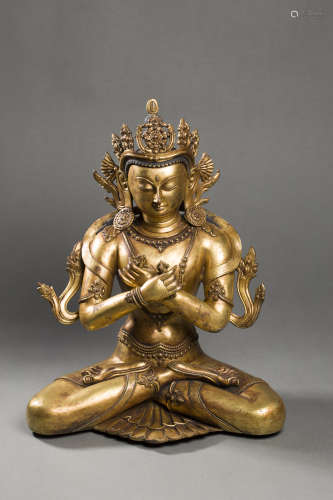 Copper and Golden Avalokitesvara Statue from 11st Century