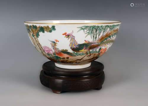 Kiln Cup with Base with Bird and Flower Grain from Qing