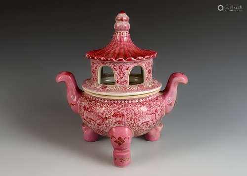 Three Footed Red Glazed Censer