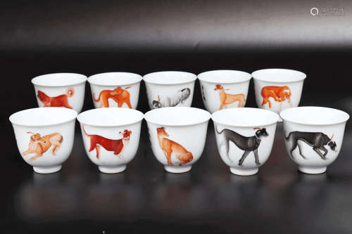 Ten of Kiln Cups with Dog Grain from Qing