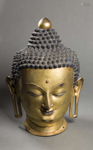 Copper and Golden Sakyamuni Head Statue from Qing