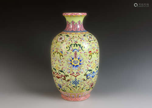 Yellow Based Prunus Vase from QianLong