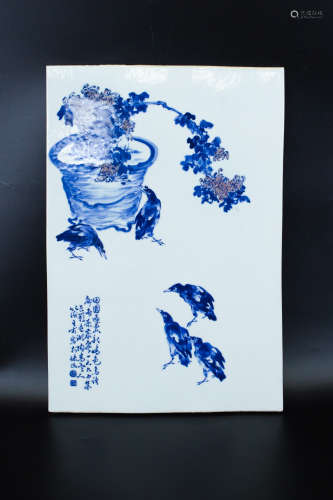 Blue and White Kiln Slice of Flowers and Birds from WangBu