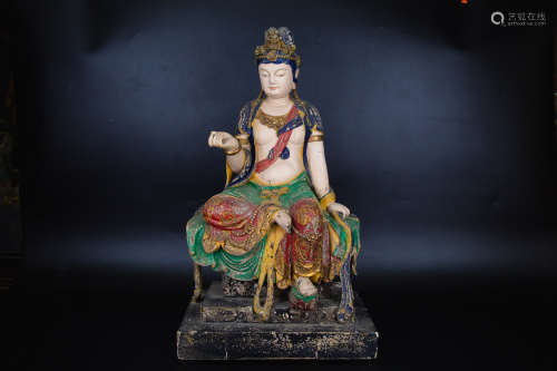 Wood Carved Avalokitesvara Statue from Ming