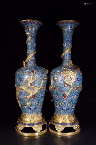 A Pair of Closionne and Copper Vase from Qing