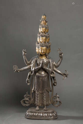 Silvering Six Arms Avalokitesvara Figure from Ming