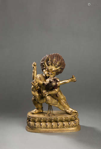 Copper and Golden Buddha Statue from Qing