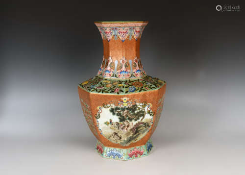 Famille Rosed Squared Vase from Qing