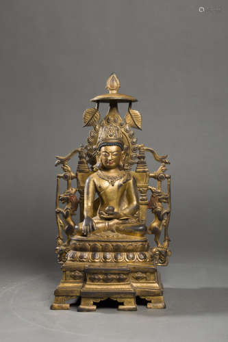 Copper and Golden BaoSheng Figure from Ming
