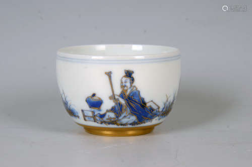 Blue and white Kiln Painting Golden Cup from Qing