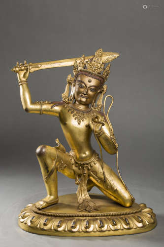 Copper and Golden Fudo Figure from Ming