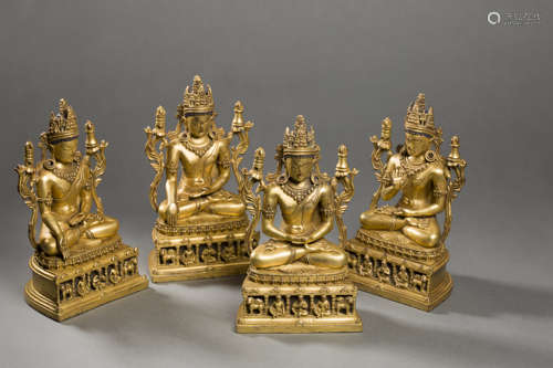 Copper and Golden Buddha Figure from Qing