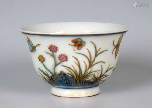 Blue and White Kiln Tracing Golden Cup from Qing