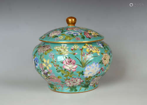 Green Based Flower Jar from Qing