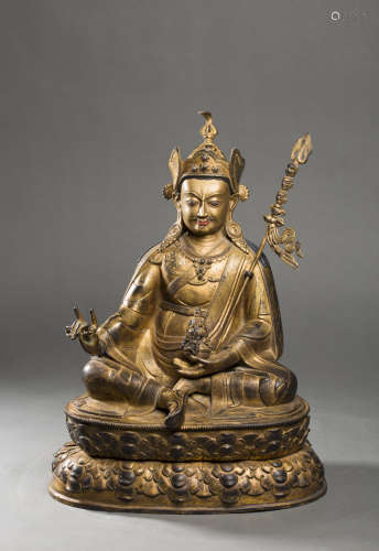 Copper and Golden Buddha Statue with Lotus Base from Ming