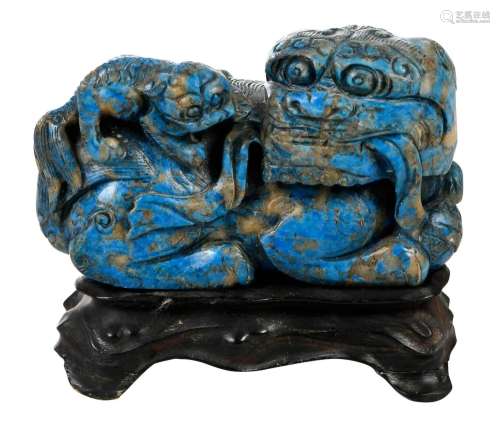 Chinese Carved Blue Hardstone Foo Dog