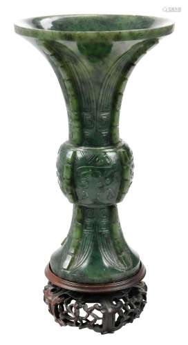 Chinese Carved Green Jade or Hardstone Beaker or "Ku&qu...