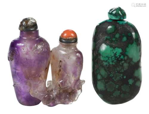Two Carved Gemstone Snuff Bottles