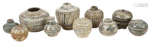 Group of Ten Early Thai Sawankhalok Pottery Jars
