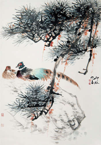 萧朗（1917-2010） 松下锦鸡