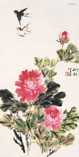 萧朗（1917-2010） 牡丹双燕