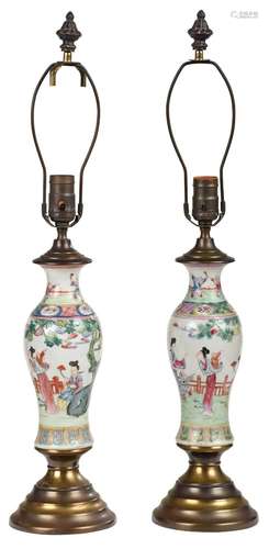 Pair Chinese Famille Rose Vases Mounted as Lamps