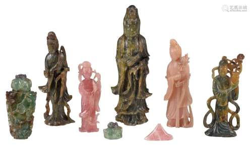 Seven Chinese Carved Hardstone and Rose Quartz Figures
