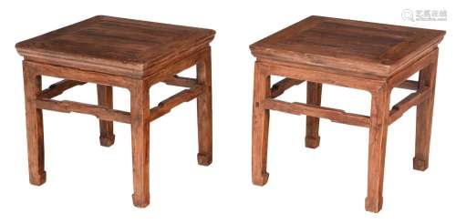 Pair Chinese Hardwood and Elm Side Tables